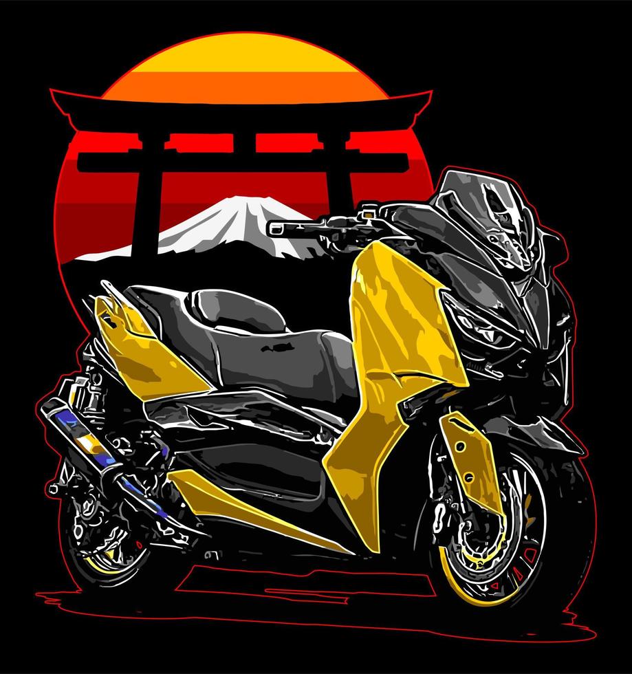 big scooter with japanese mountain vector