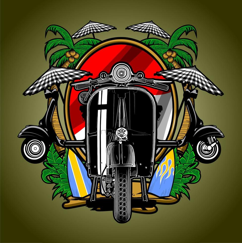 vintage scooter with leaves vector