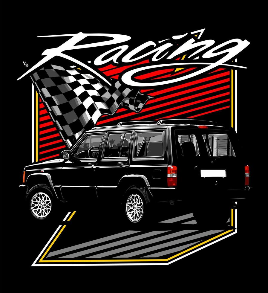 black suv and racing flag vector