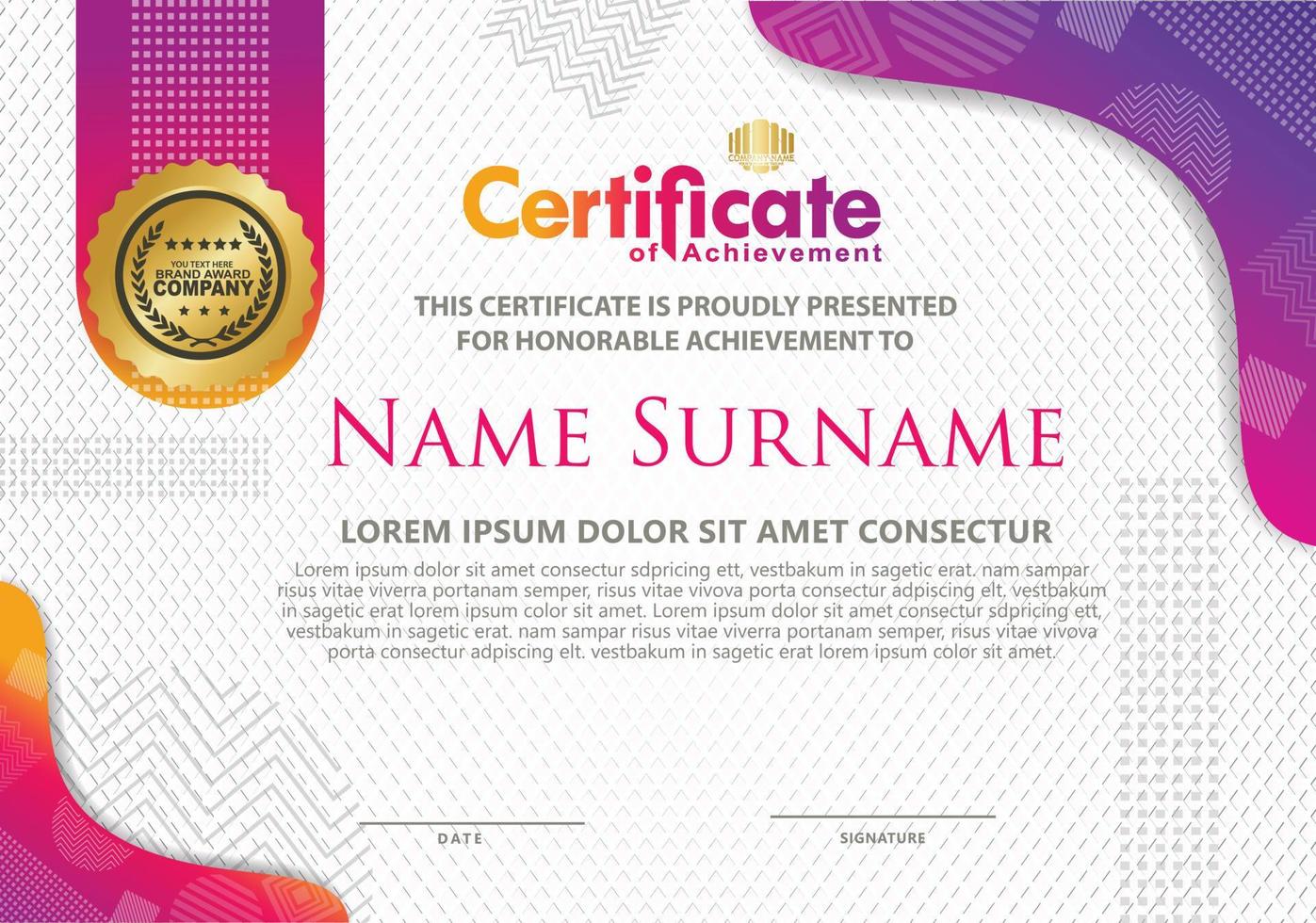 Certificate template with texture modern pattern background, vector