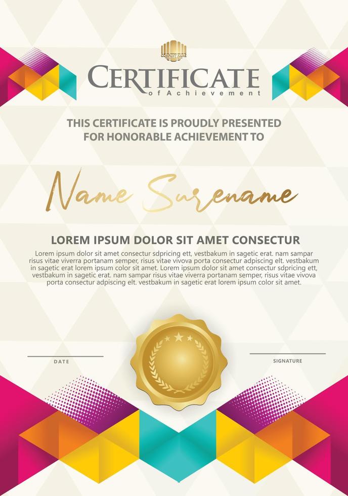 Certificate template with texture modern pattern background, vector