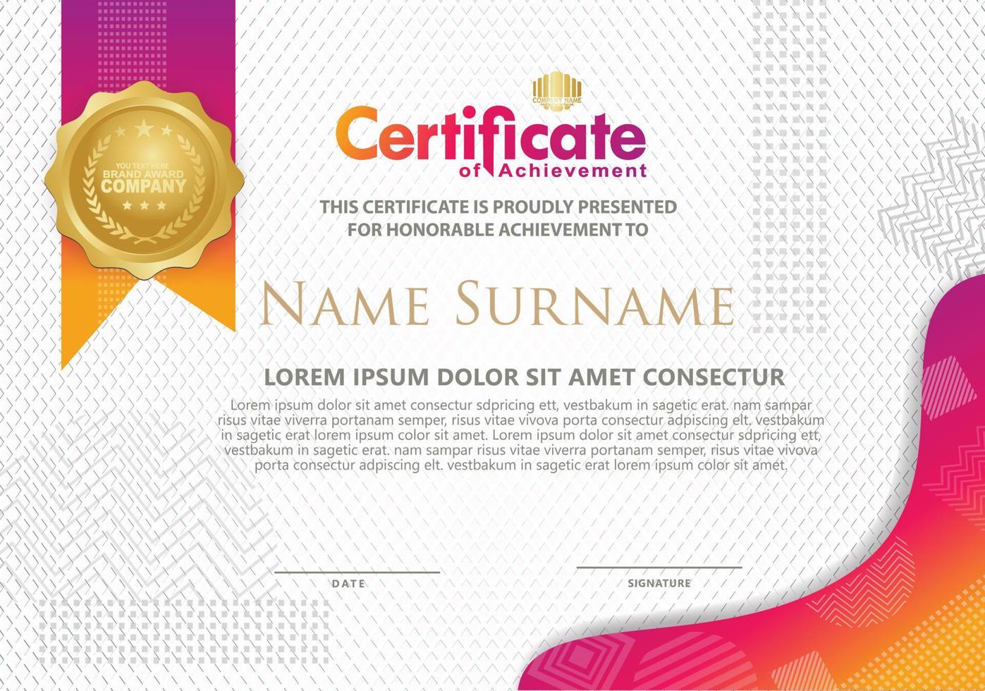 Certificate template with texture modern pattern background, vector