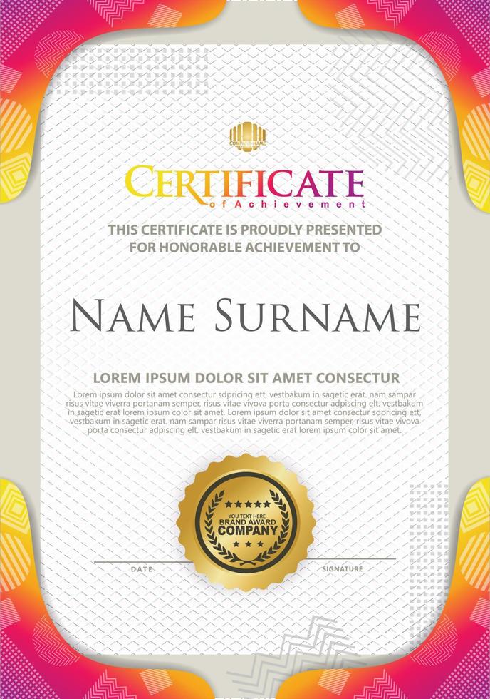 Certificate template with texture modern pattern background, vector