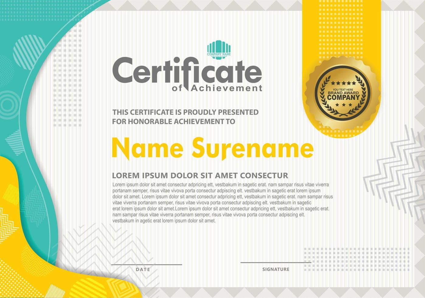 Certificate template with texture modern pattern background, vector