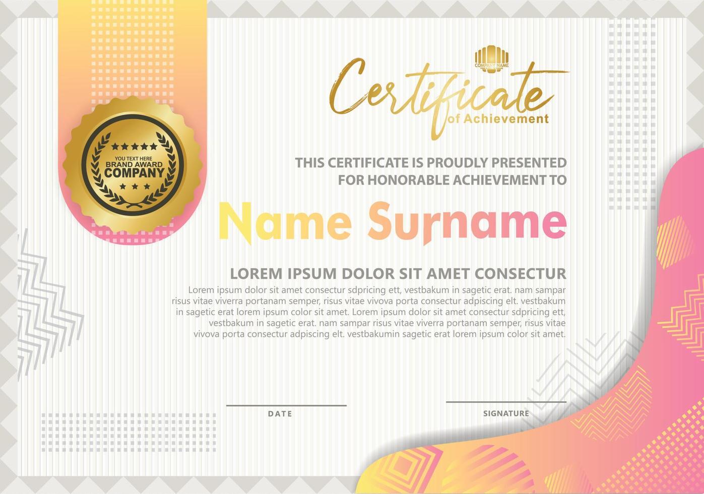 Certificate template with texture modern pattern background, vector