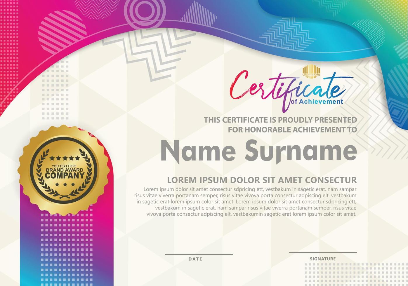 Certificate template with texture modern pattern background, vector