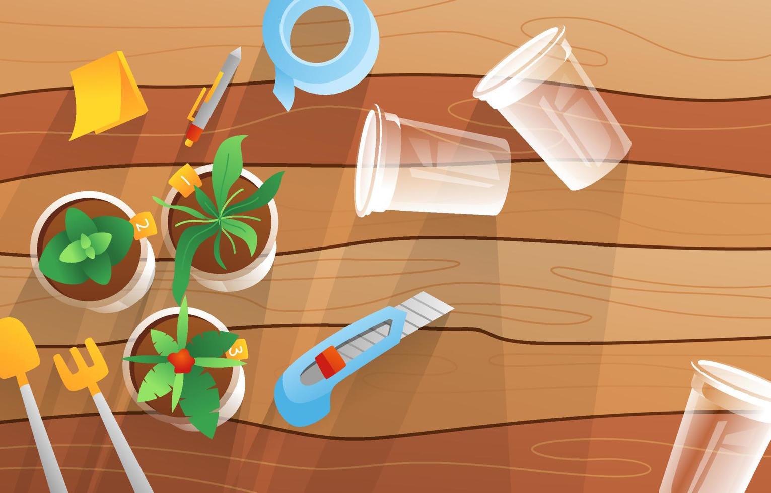 Recycling Plastic Cup into Plant Pots vector