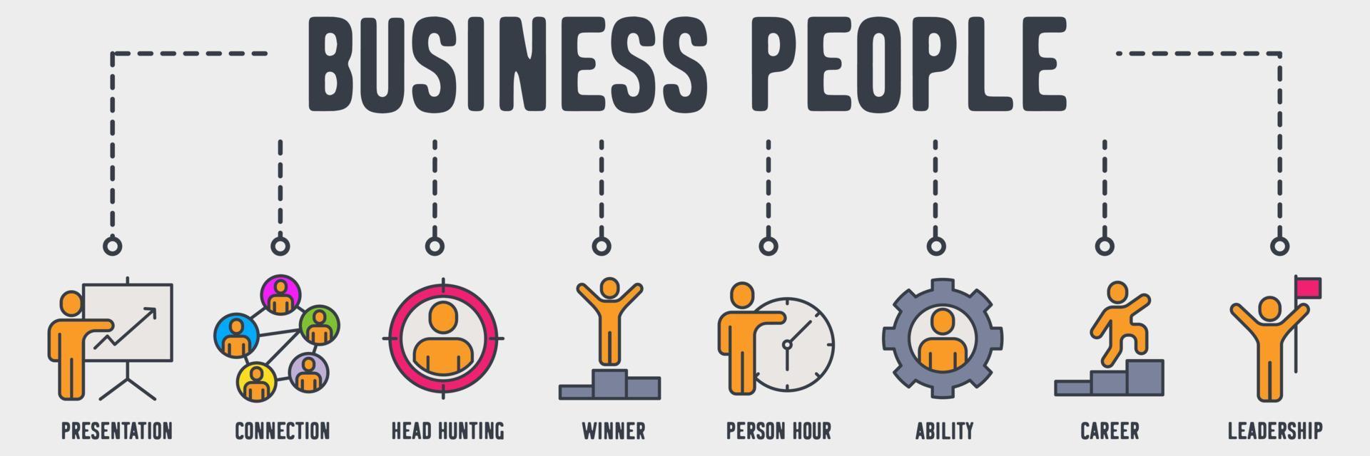 Business People banner web icon. presentation, connection, head hunting, winner, person hour, ability, career, leadership vector illustration concept.