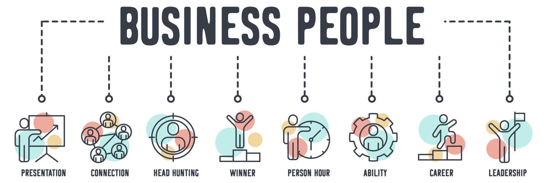 Business People banner web icon. presentation, connection, head hunting, winner, person hour, ability, career, leadership vector illustration concept.