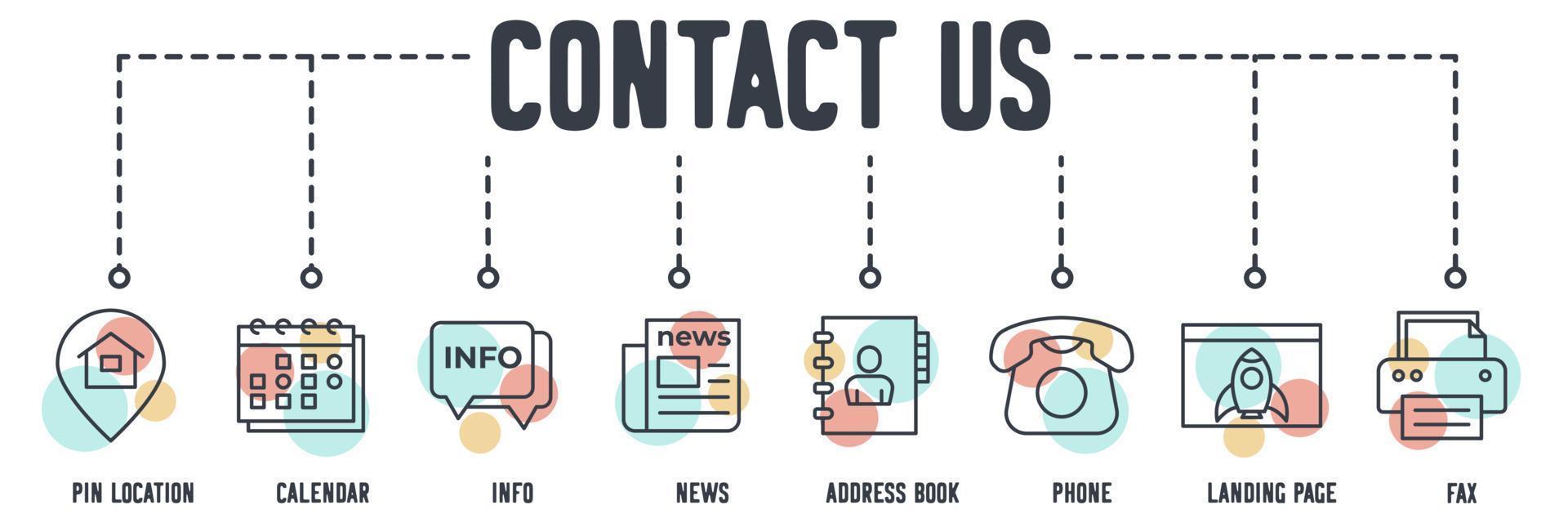 Contact Us banner web icon. location, tape measure, hand saw, plug, plumbing, tools, toolbox, drill vector illustration concept.