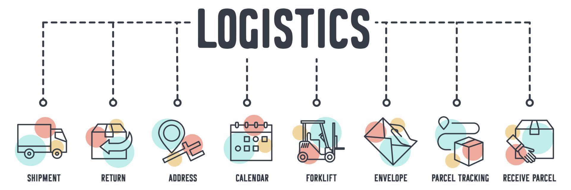Delivery Logistic banner web icon. shipment, return, address, calendar, forklift, envelope, parcel tracking, receive parcel vector illustration concept.