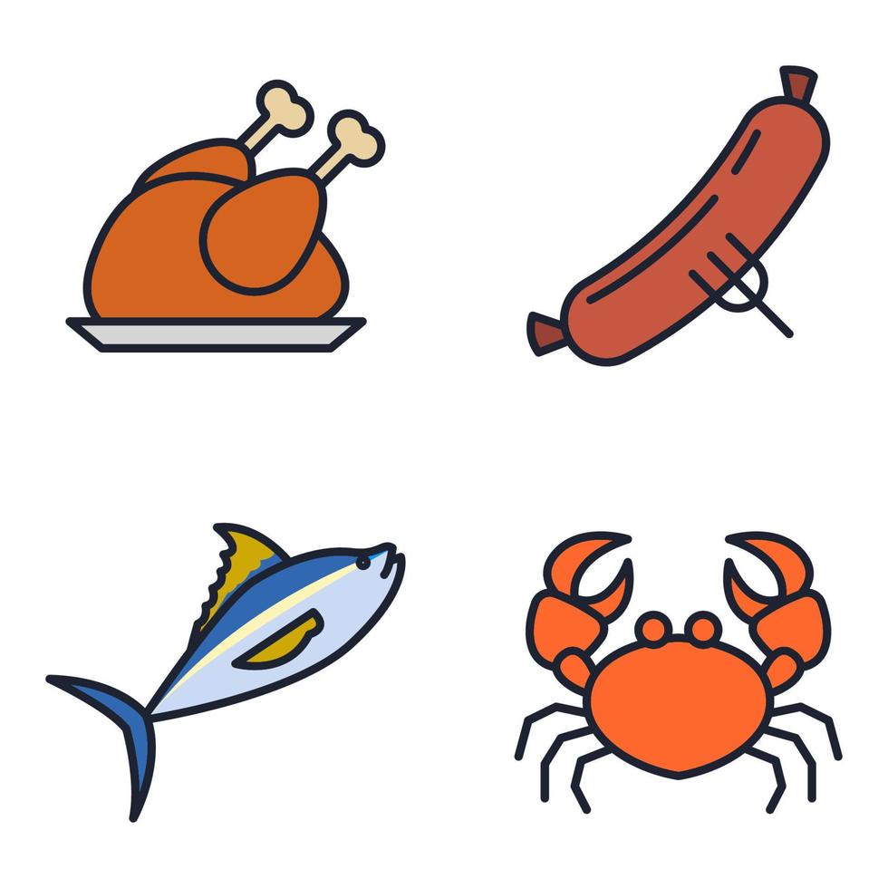 Meat, poultry, fish and eggs set icon symbol template for graphic and web design collection logo vector illustration