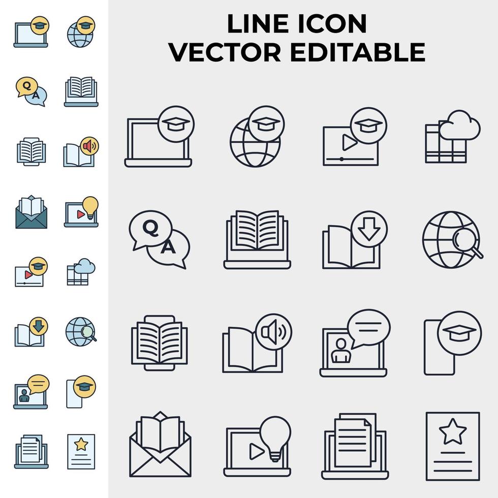 plantilla de símbolo de icono de conjunto de aprendizaje electrónico para ilustración de vector de logotipo de colección de diseño gráfico y web