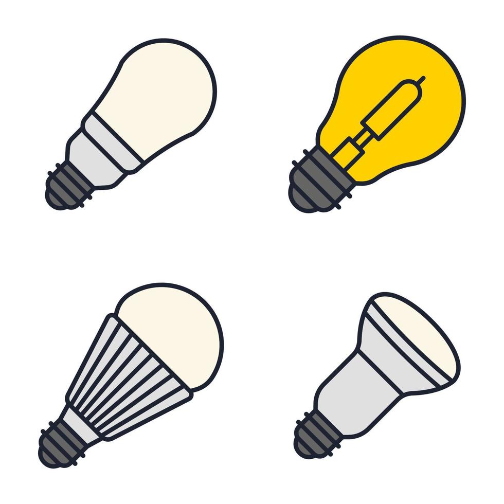 All types of light bulbs and lamps set in linear doodle style. Vector icons  collection of electric lighting fixtures. Incandescent, energy-saving, LED  and halogen lightbulbs. 8028341 Vector Art at Vecteezy