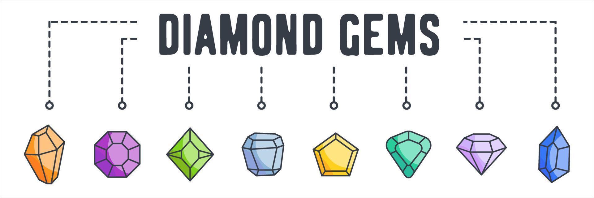 Gem and jewel banner web icon. Gemstones, precious stones and crystals vector illustration concept.