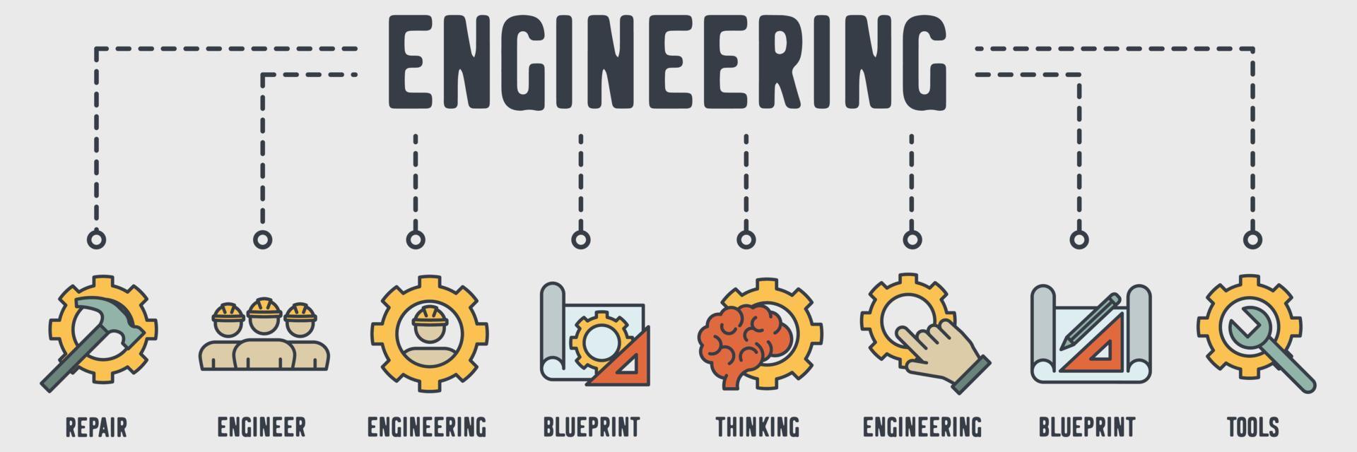 engineering banner web icon. repair, engineer, blueprint, thinking, blueprint, tools vector illustration concept.