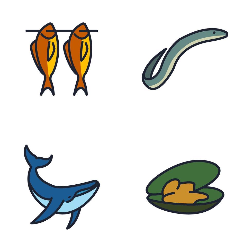 plantilla de símbolo de icono de conjunto de pescado y marisco para ilustración de vector de logotipo de colección de diseño gráfico y web