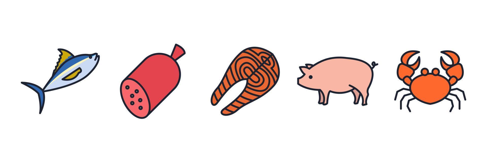 carne, aves, pescado y huevos establecer plantilla de símbolo de icono para la ilustración de vector de logotipo de colección de diseño gráfico y web