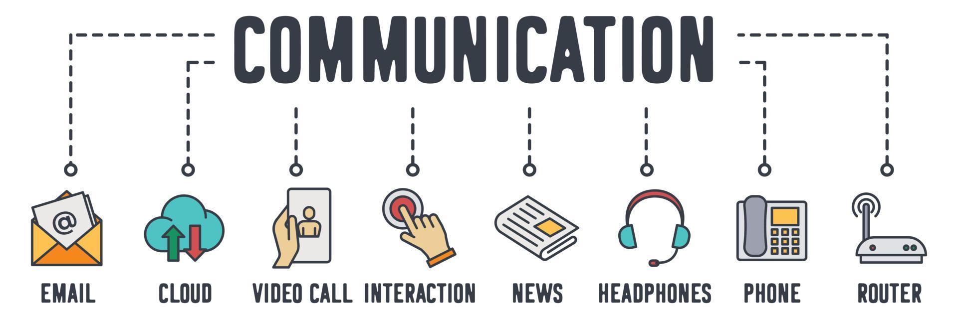 Communication web icon. email, cloud connection, video call, interaction, news, headphones, office phone, router vector illustration concept.