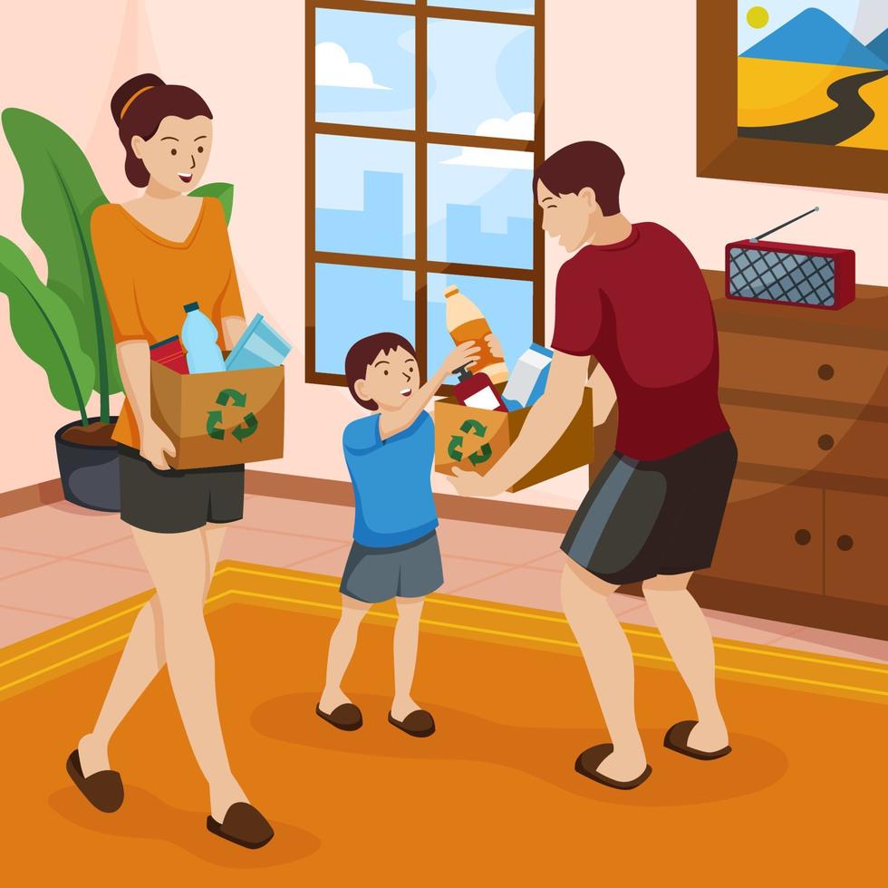 Family Sorting Out Recyclable Stuffs vector