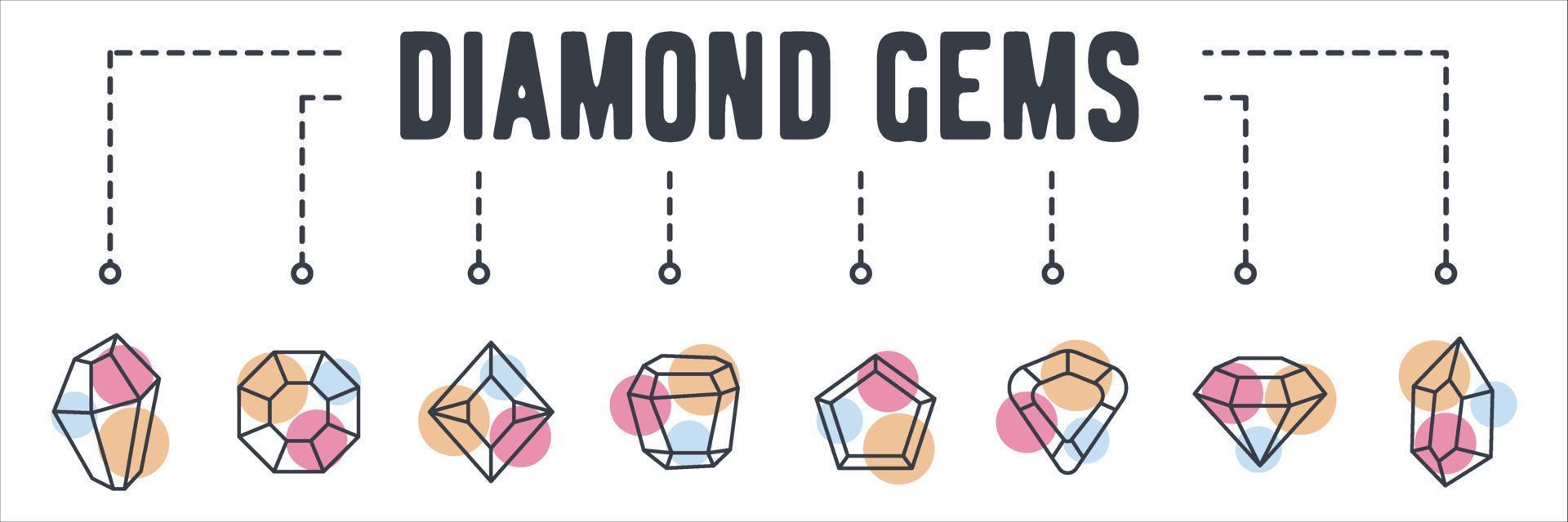 Gem and jewel banner web icon. Gemstones, precious stones and crystals vector illustration concept.