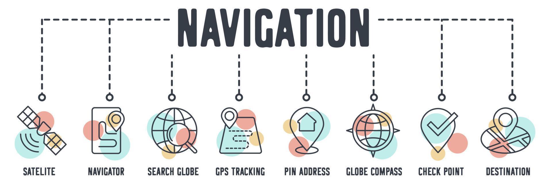 Navigation banner web icon. satelite, navigator, search globe, gps