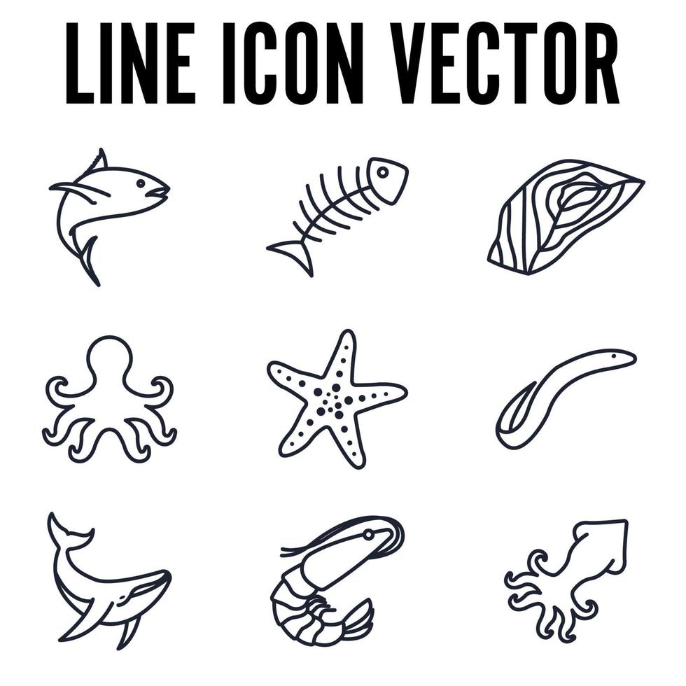 plantilla de símbolo de icono de conjunto de pescado y marisco para ilustración de vector de logotipo de colección de diseño gráfico y web