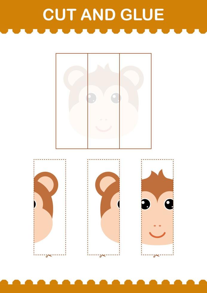 Cut and glue Monkey face. Worksheet for kids vector