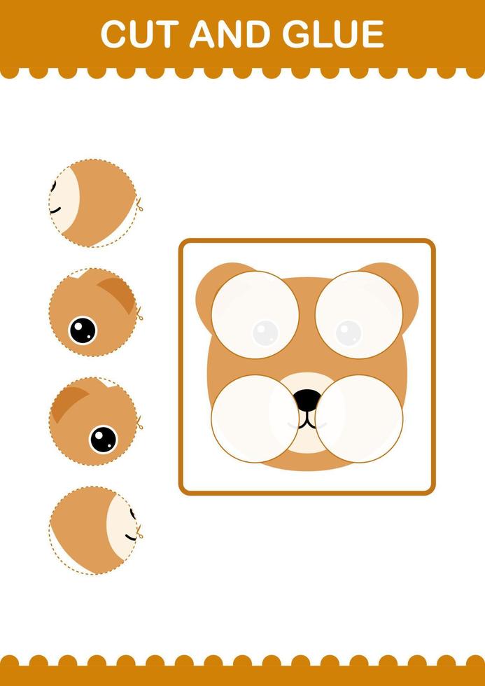 Cut and glue Bear face. Worksheet for kids vector