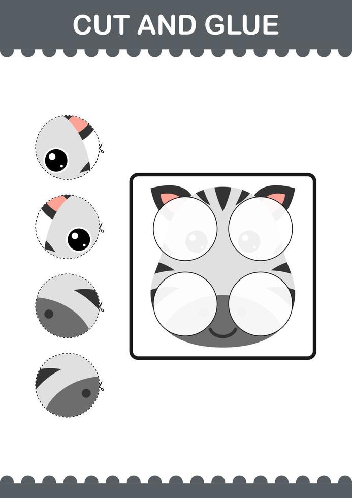 Cut and glue Zebra face. Worksheet for kids vector