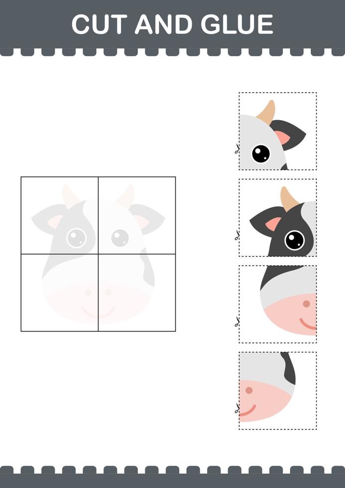 Cut and glue Cow face. Worksheet for kids vector