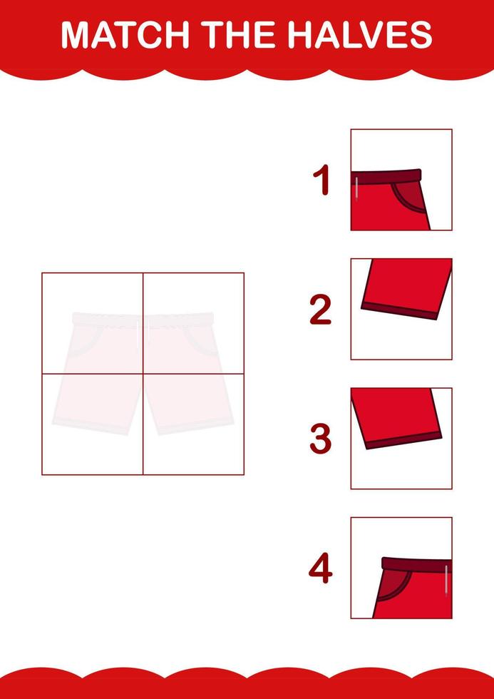 Match halves of Shorts. Worksheet for kids vector