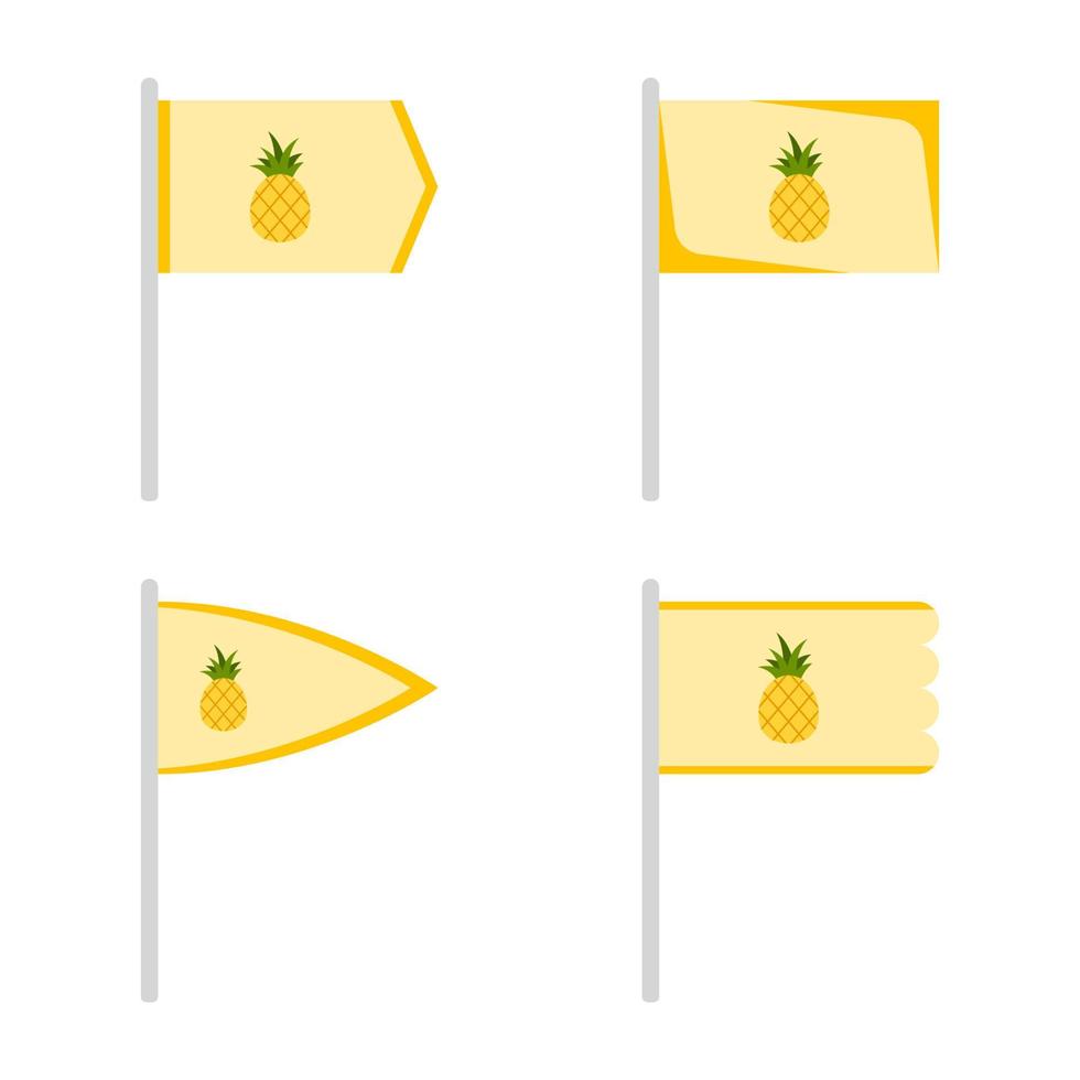 Set of colored Flags with Pineapple vector