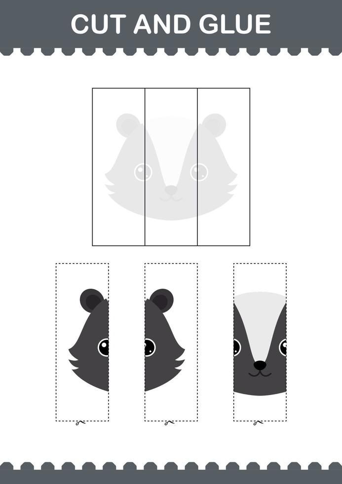Cut and glue Skunk face. Worksheet for kids vector