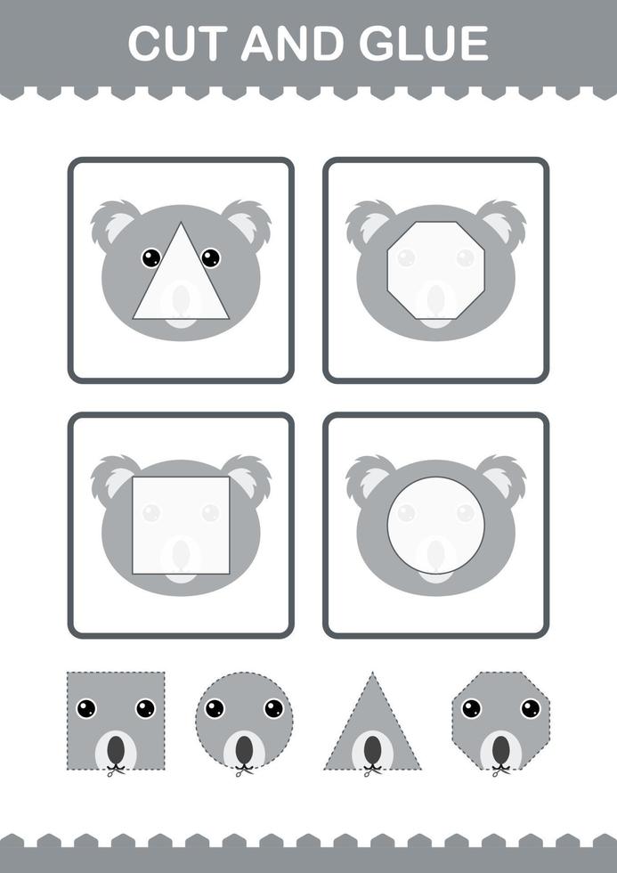 Cut and glue Koala face. Worksheet for kids vector