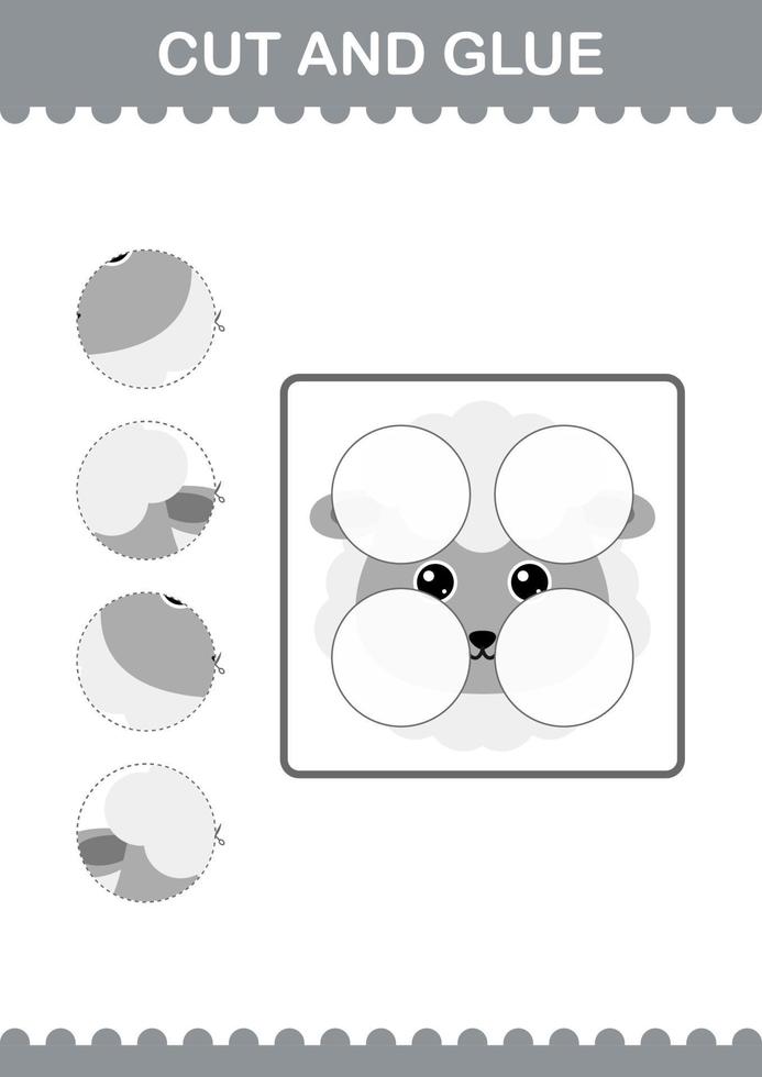 Cut and glue Sheep face. Worksheet for kids vector