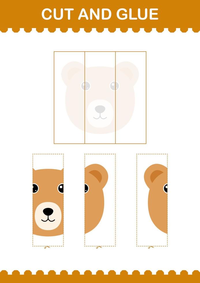 Cut and glue Bear face. Worksheet for kids vector