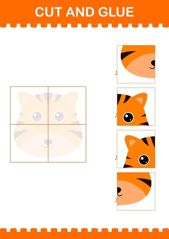 Cut and glue Tiger face. Worksheet for kids vector