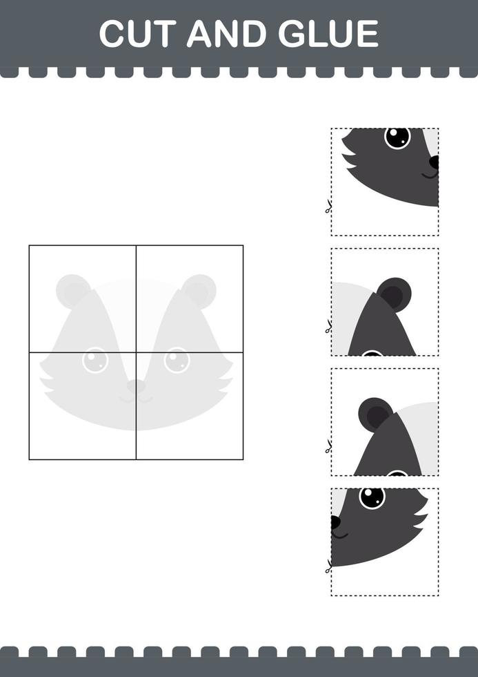 Cut and glue Skunk face. Worksheet for kids vector
