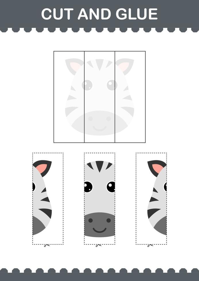 Cut and glue Zebra face. Worksheet for kids vector
