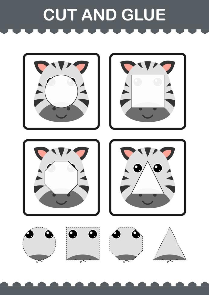 Cut and glue Zebra face. Worksheet for kids vector