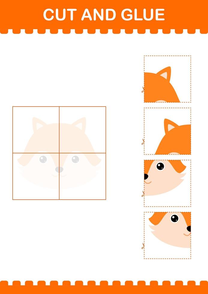 Cut and glue Fox face. Worksheet for kids vector