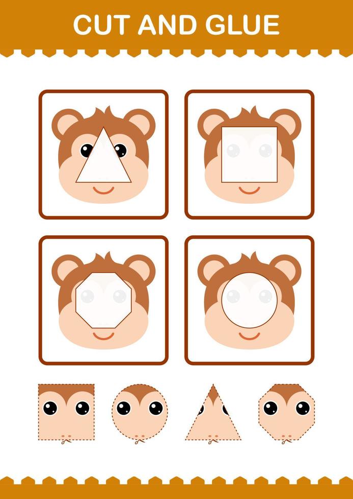 Cut and glue Monkey face. Worksheet for kids vector