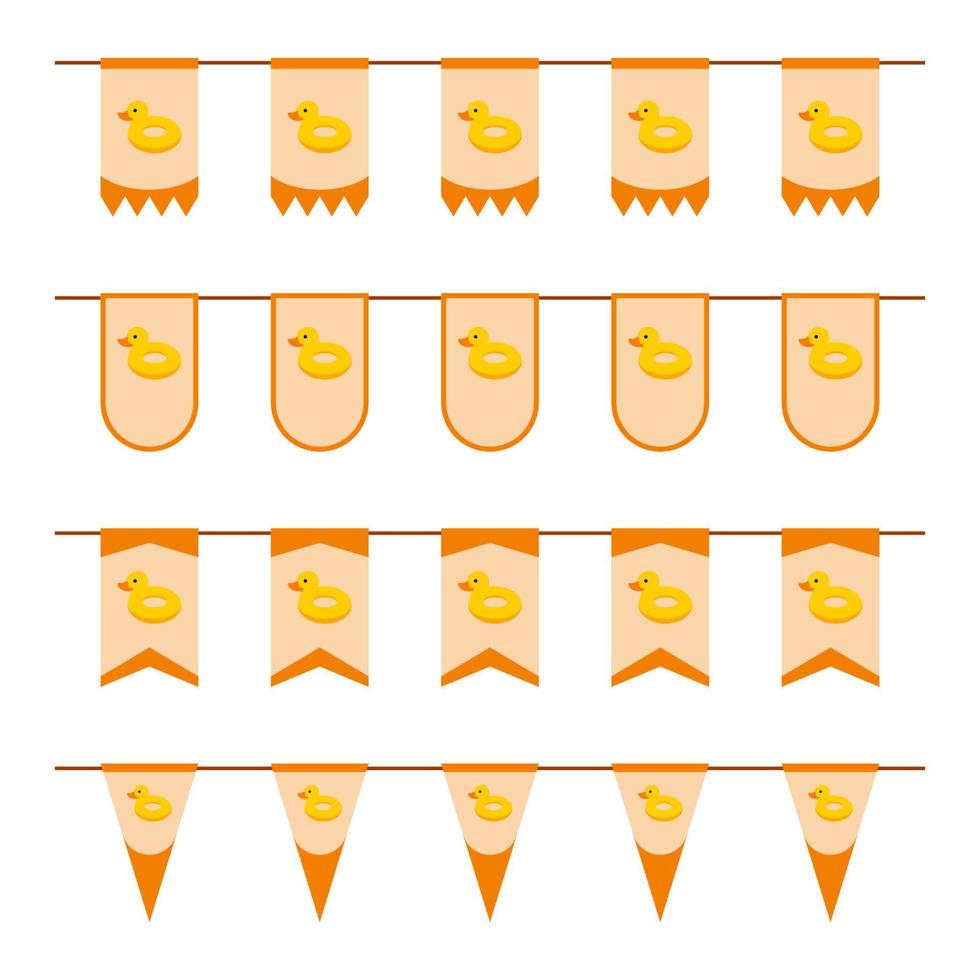 Set of colored Flags with Inflatable Duck vector