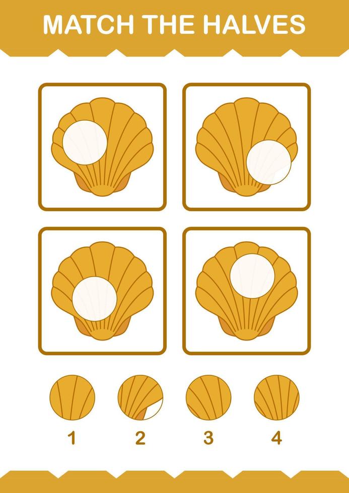 Match halves of Seashell. Worksheet for kids vector