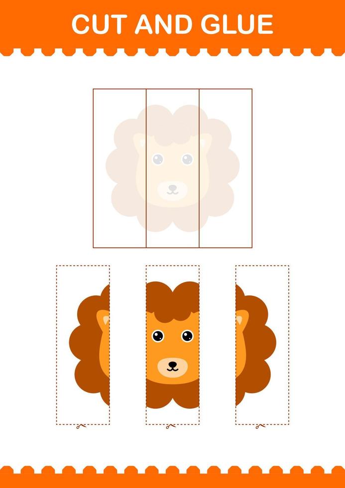 Cut and glue Lion face. Worksheet for kids vector