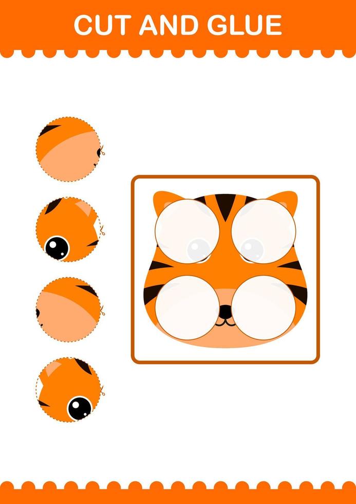 Cut and glue Tiger face. Worksheet for kids vector