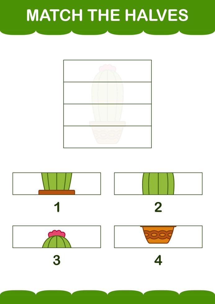 emparejar mitades de cactus. hoja de trabajo para niños vector