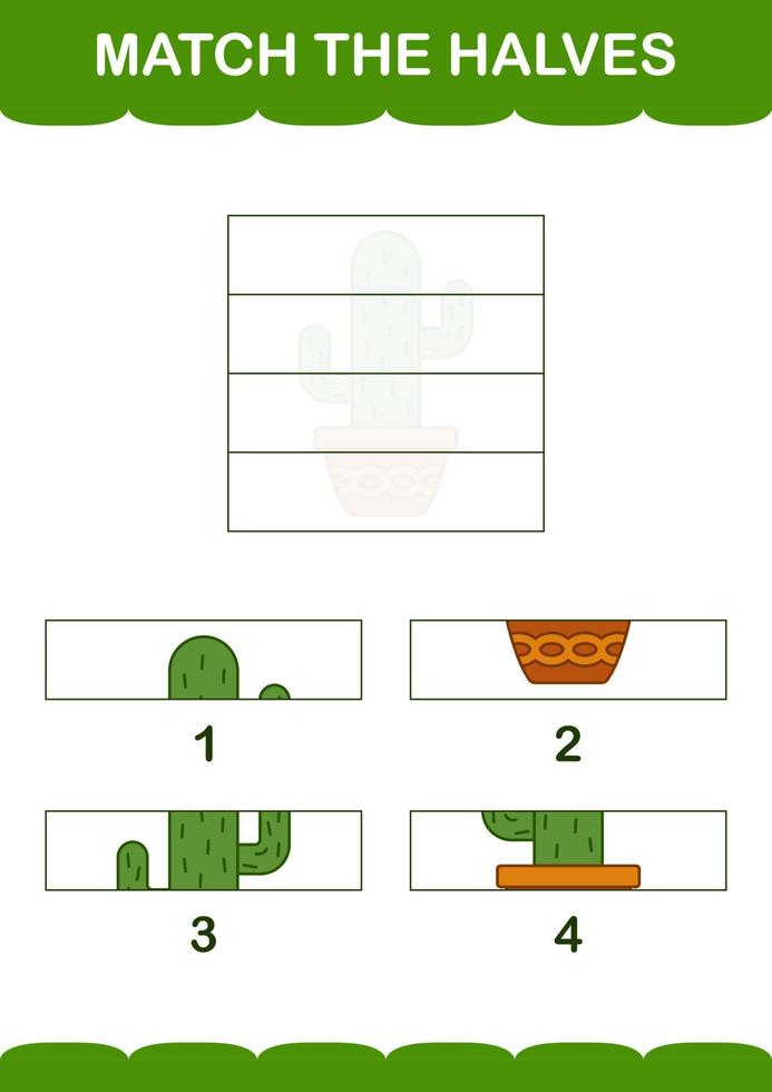 emparejar mitades de cactus. hoja de trabajo para niños vector