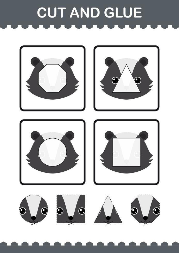 Cut and glue Skunk face. Worksheet for kids vector